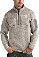 Antigua Houston Astros Mens Oatmeal Fortune Long Sleeve Qtr Zip Pullover