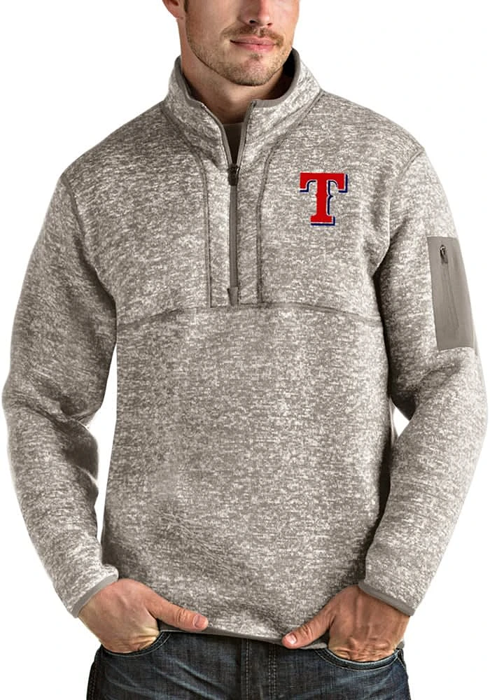 Antigua Texas Rangers Mens Oatmeal Fortune Long Sleeve Qtr Zip Pullover
