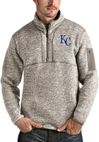 Antigua Kansas City Royals Mens Oatmeal Fortune Long Sleeve Qtr Zip Pullover