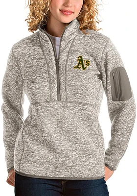 Antigua Oakland Athletics Womens Oatmeal Fortune Qtr Zip