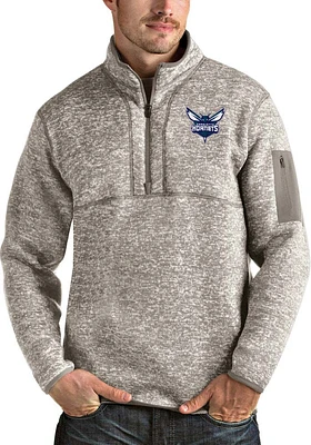Antigua Charlotte Hornets Mens Oatmeal Fortune Long Sleeve Qtr Zip Pullover