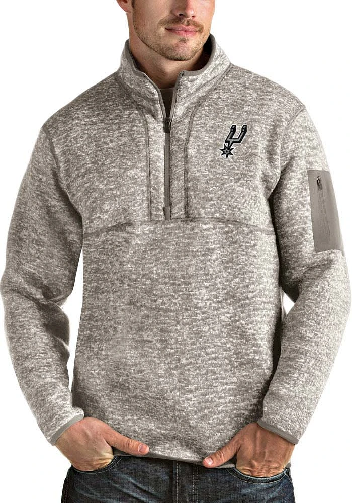 Antigua San Antonio Spurs Mens Oatmeal Fortune Long Sleeve Qtr Zip Pullover