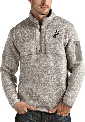 Antigua San Antonio Spurs Mens Oatmeal Fortune Long Sleeve Qtr Zip Pullover