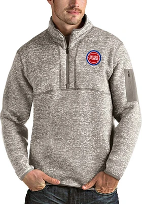 Antigua Detroit Pistons Mens Oatmeal Fortune Long Sleeve Qtr Zip Pullover