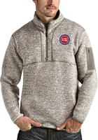 Antigua Detroit Pistons Mens Oatmeal Fortune Long Sleeve Qtr Zip Pullover