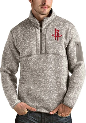 Antigua Houston Rockets Mens Oatmeal Fortune Long Sleeve Qtr Zip Pullover