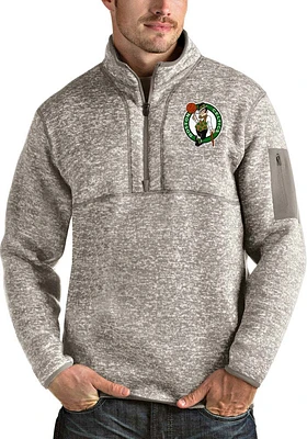 Antigua Boston Celtics Mens Oatmeal Fortune Long Sleeve Qtr Zip Pullover