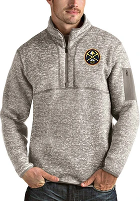 Antigua Denver Nuggets Mens Oatmeal Fortune Long Sleeve Qtr Zip Pullover