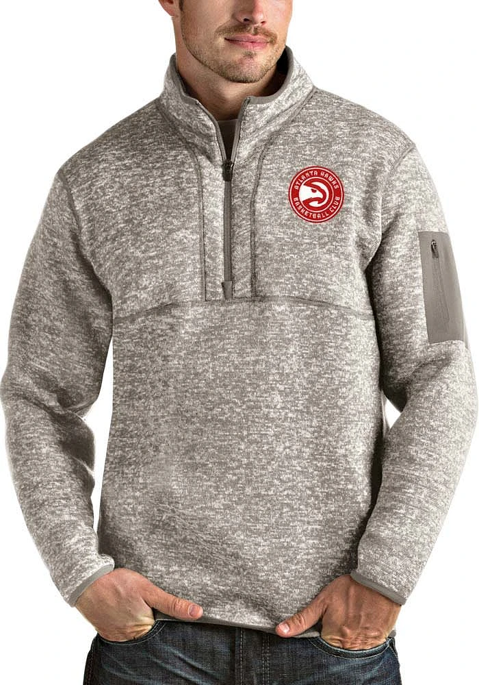 Antigua Atlanta Hawks Mens Oatmeal Fortune Long Sleeve Qtr Zip Pullover