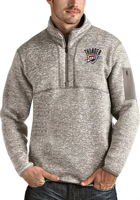 Antigua Oklahoma City Thunder Mens Oatmeal Fortune Long Sleeve Qtr Zip Pullover