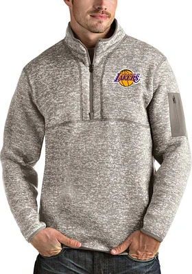 Antigua Los Angeles Lakers Mens Oatmeal Fortune Long Sleeve Qtr Zip Pullover
