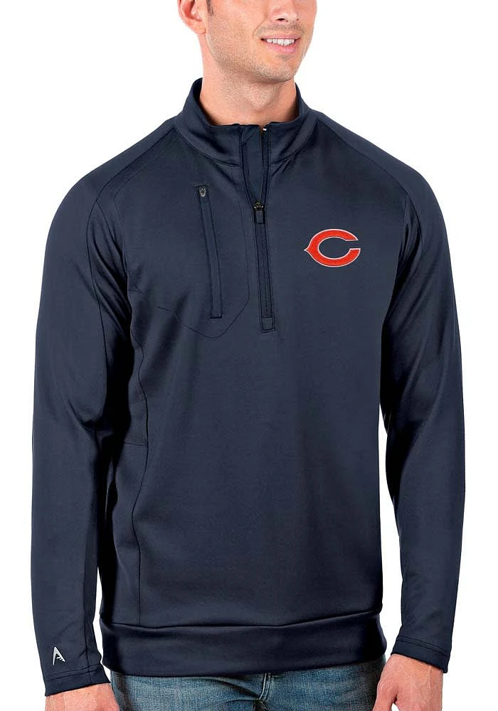 Antigua Chicago Bears Mens Navy Blue Generation Long Sleeve Qtr Zip Pullover