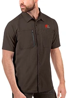 Antigua Cleveland Browns Mens Brown Kickoff Short Sleeve Dress Shirt