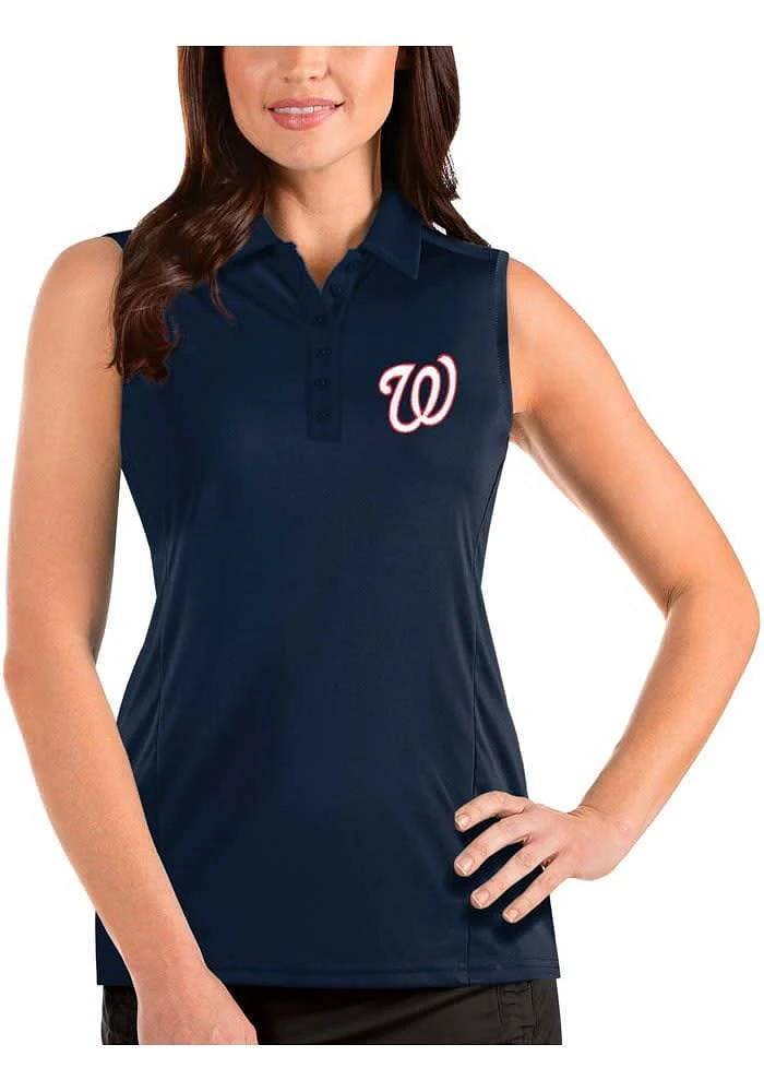 Antigua Washington Nationals Womens Navy Blue Tribute Sleeveless Polo Shirt