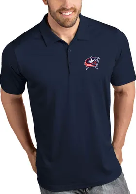 Antigua Columbus Blue Jackets Mens Navy Tribute Short Sleeve Polo