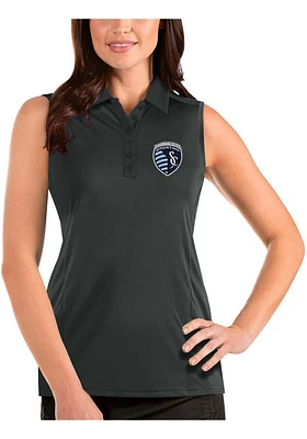 Antigua Sporting Kansas City Womens Grey Tribute Sleeveless Polo Shirt