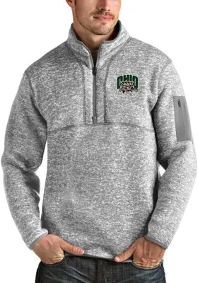 Antigua Ohio Bobcats Mens Grey Fortune Long Sleeve 1/4 Zip Pullover