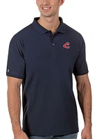 Antigua Cleveland Guardians Mens Navy Blue Legacy Pique Short Sleeve Polo
