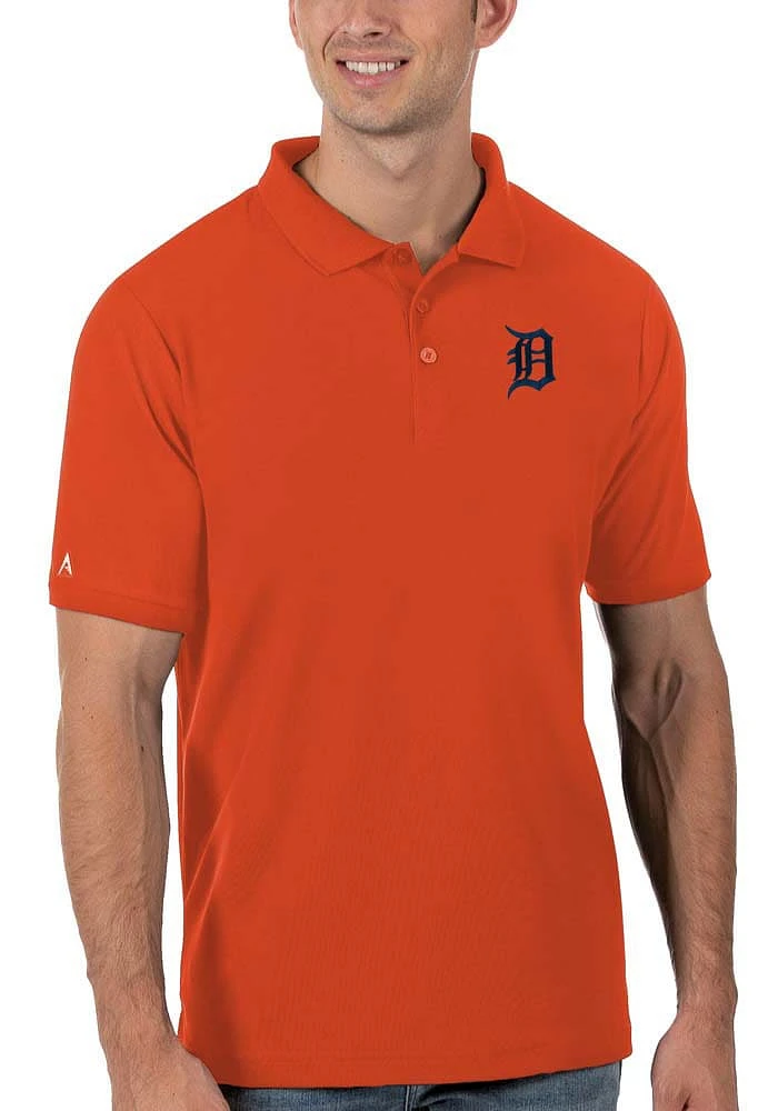 Antigua Detroit Tigers Mens Orange Legacy Pique Short Sleeve Polo
