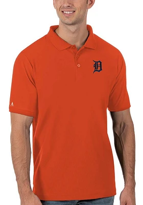 Antigua Detroit Tigers Mens Orange Legacy Pique Short Sleeve Polo