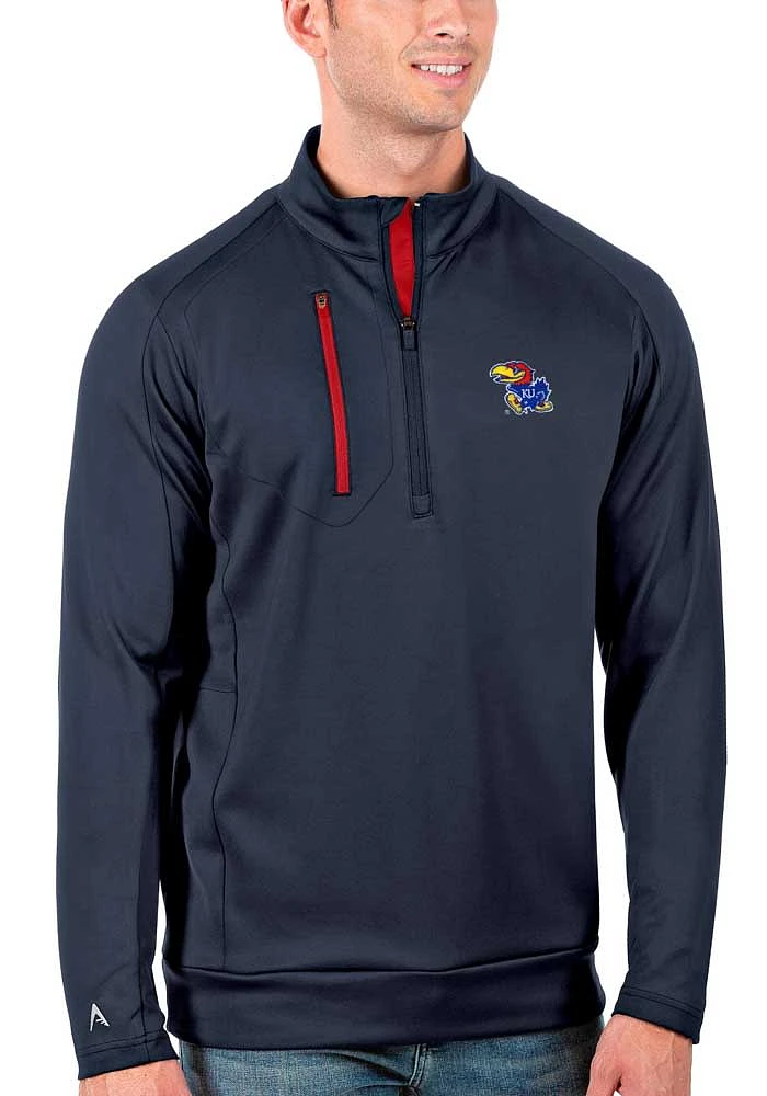 Antigua Kansas Jayhawks Mens Navy Blue Generation Long Sleeve Qtr Zip Pullover