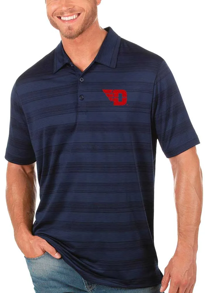 Antigua Dayton Flyers Mens Navy Blue Compass Tonal Stripe Short Sleeve Polo