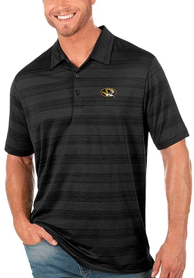 Antigua Missouri Tigers Mens Black Compass Tonal Stripe Short Sleeve Polo
