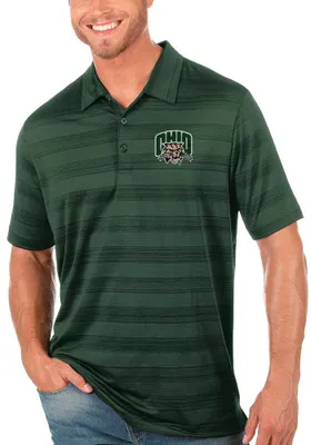 Antigua Ohio Bobcats Mens Green Compass Tonal Stripe Short Sleeve Polo