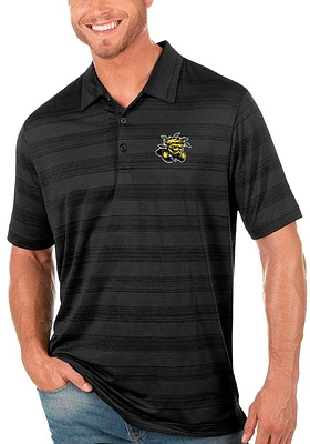 Antigua Wichita State Shockers Mens Black Compass Tonal Stripe Short Sleeve Polo