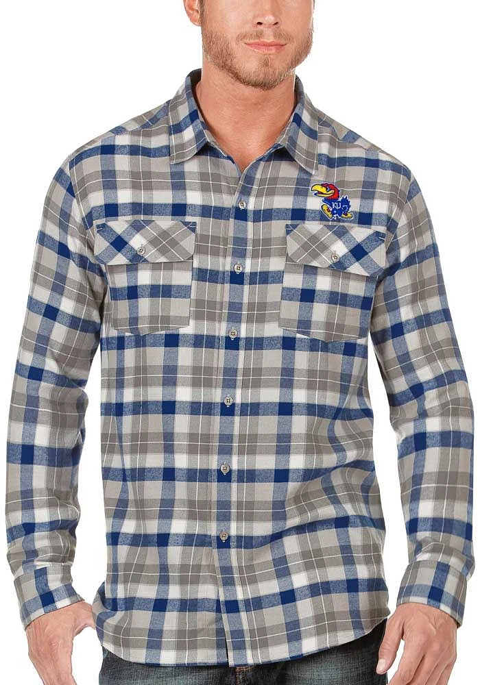 Antigua Kansas Jayhawks Mens Blue Ease Flannel Long Sleeve Dress Shirt