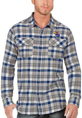 Antigua Kansas Jayhawks Mens Blue Ease Flannel Long Sleeve Dress Shirt