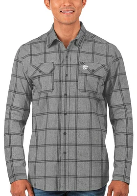 Antigua K-State Wildcats Mens Charcoal Regal Flannel Long Sleeve Dress Shirt