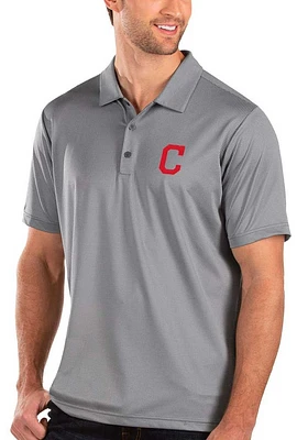 Antigua Cleveland Guardians Mens Grey Balance Short Sleeve Polo