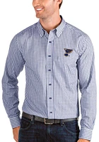 Antigua St Louis Blues Mens Blue Logo Structure Long Sleeve Dress Shirt