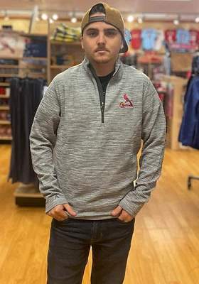 Antigua St Louis Cardinals Mens Grey Chalet Long Sleeve Qtr Zip Pullover
