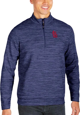 Antigua St Louis Cardinals Mens Navy Blue Chalet Long Sleeve Qtr Zip Pullover