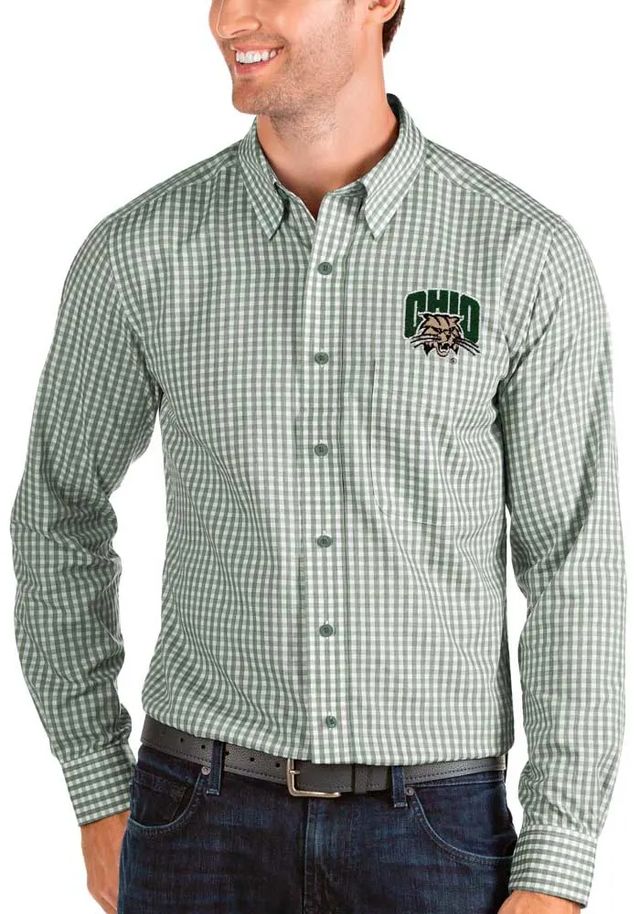 Antigua Ohio Bobcats Mens Green Structure Long Sleeve Dress Shirt