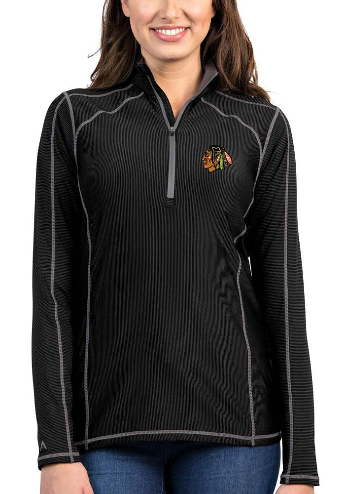 Antigua Chicago Blackhawks Womens Black Tempo Qtr Zip Pullover