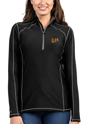 Antigua Chicago Blackhawks Womens Black Tempo Qtr Zip Pullover