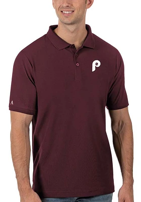 Antigua Philadelphia Phillies Mens Maroon Legacy Pique Short Sleeve Polo