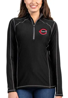 Antigua Cincinnati Reds Womens Black Tempo 1/4 Zip Pullover