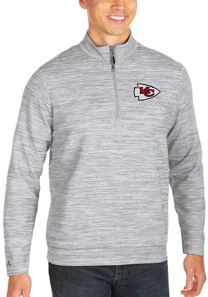 Antigua Kansas City Chiefs Mens Grey Chalet Long Sleeve Qtr Zip Pullover