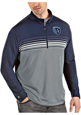 Antigua Sporting Kansas City Mens Navy Blue Pace Long Sleeve Qtr Zip Pullover