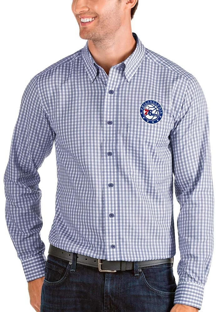 Antigua Philadelphia 76ers Mens Blue Structure Long Sleeve Dress Shirt