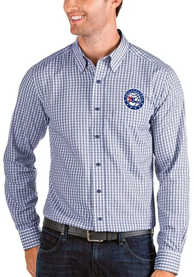 Antigua Philadelphia 76ers Mens Blue Structure Long Sleeve Dress Shirt