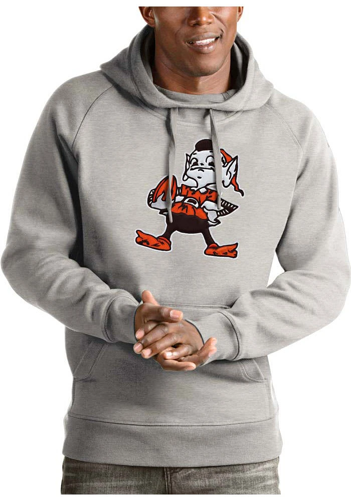 Brownie  Antigua Cleveland Browns Mens Grey Victory Long Sleeve Hoodie
