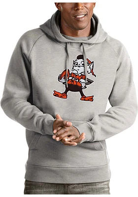 Brownie  Antigua Cleveland Browns Mens Grey Victory Long Sleeve Hoodie