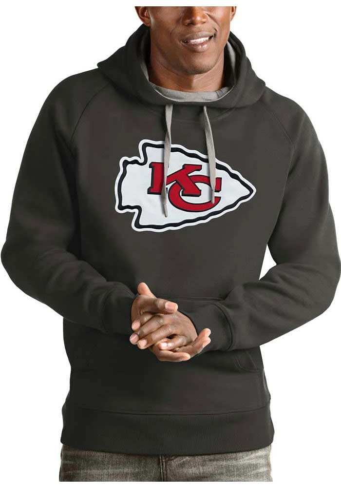 Antigua Kansas City Chiefs Mens Charcoal Victory Logo Long Sleeve Hoodie