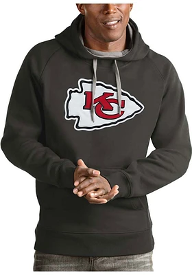 Antigua Kansas City Chiefs Mens Charcoal Victory Logo Long Sleeve Hoodie