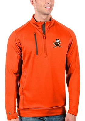 Brownie  Antigua Cleveland Browns Mens Orange Generation Long Sleeve Qtr Zip Pullover